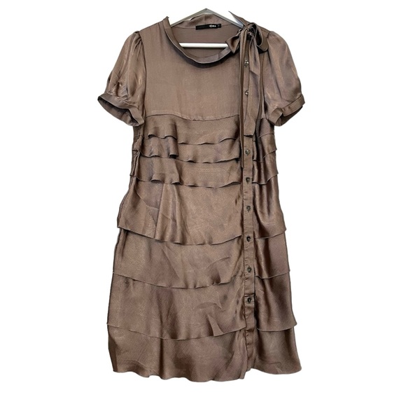IENA Dresses & Skirts - IENA | Silky Ruffled Copper Romantic Feminine Ruffled Short Sleeve Dress Size M